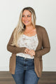 Wrapped In Comfort Open Front Cardigan- Pale Brown