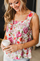 Always Fun Floral Tank Top- Eggshell & Pink