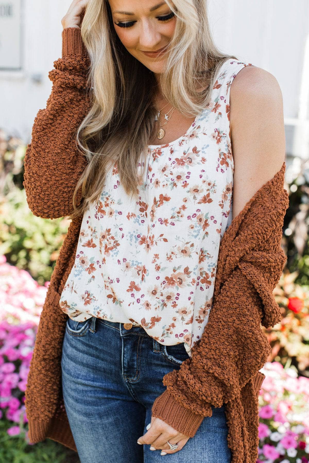 Love Fearlessly Floral Tank Top- Ivory & Rust