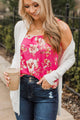Undeniable Presence Floral Tank Top- Hot Pink