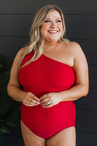 Beach Bound Ribbed One-Piece Swimsuit- Red