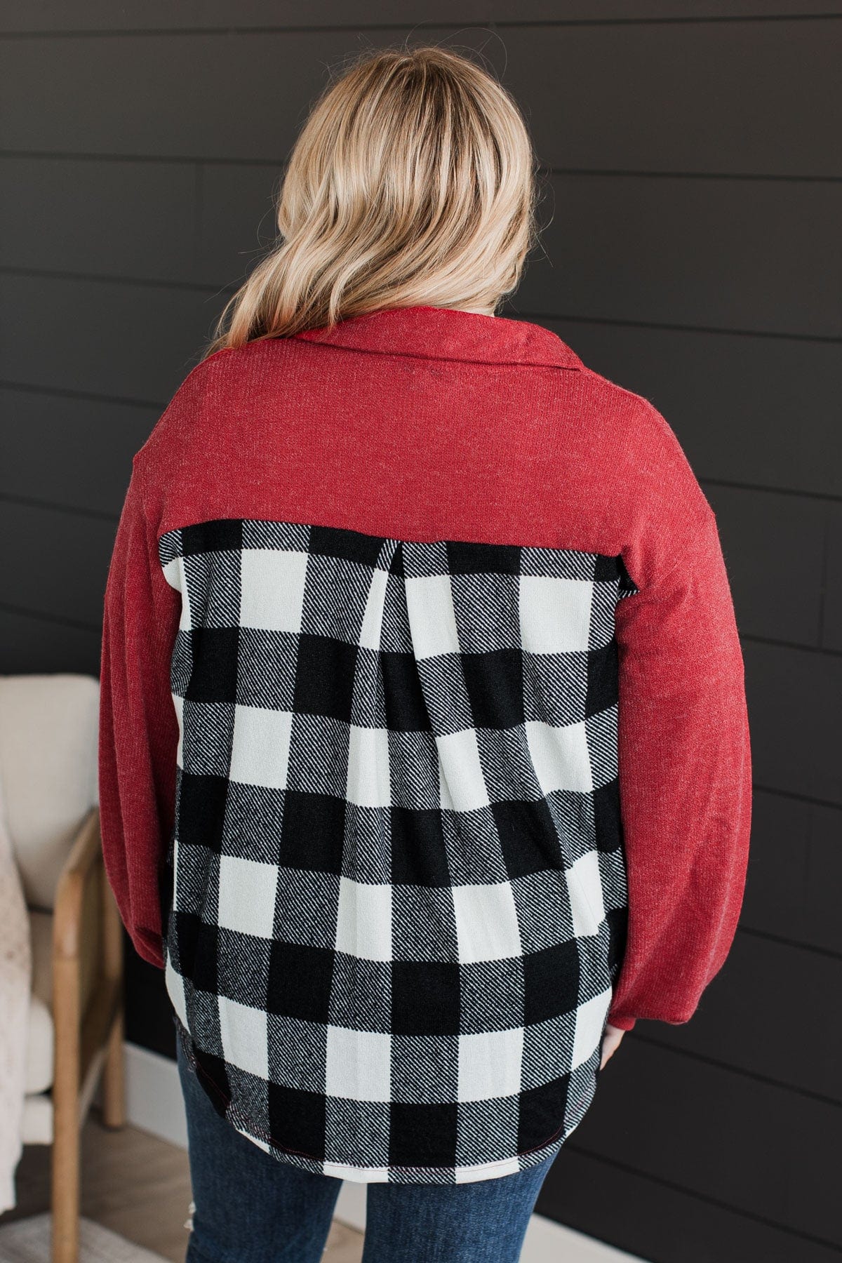 Anything But Average Button Top- Red & White Buffalo Plaid