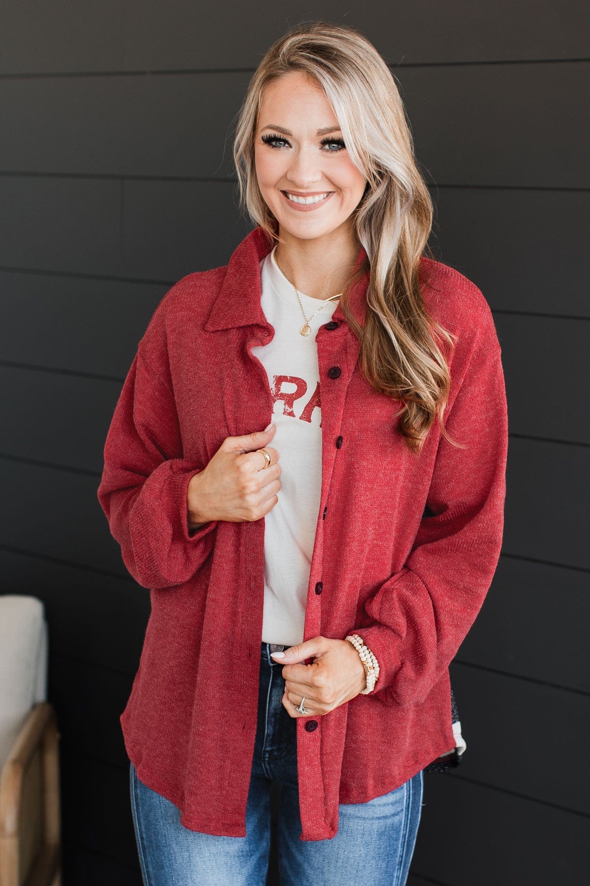 Anything But Average Button Top- Red & White Buffalo Plaid