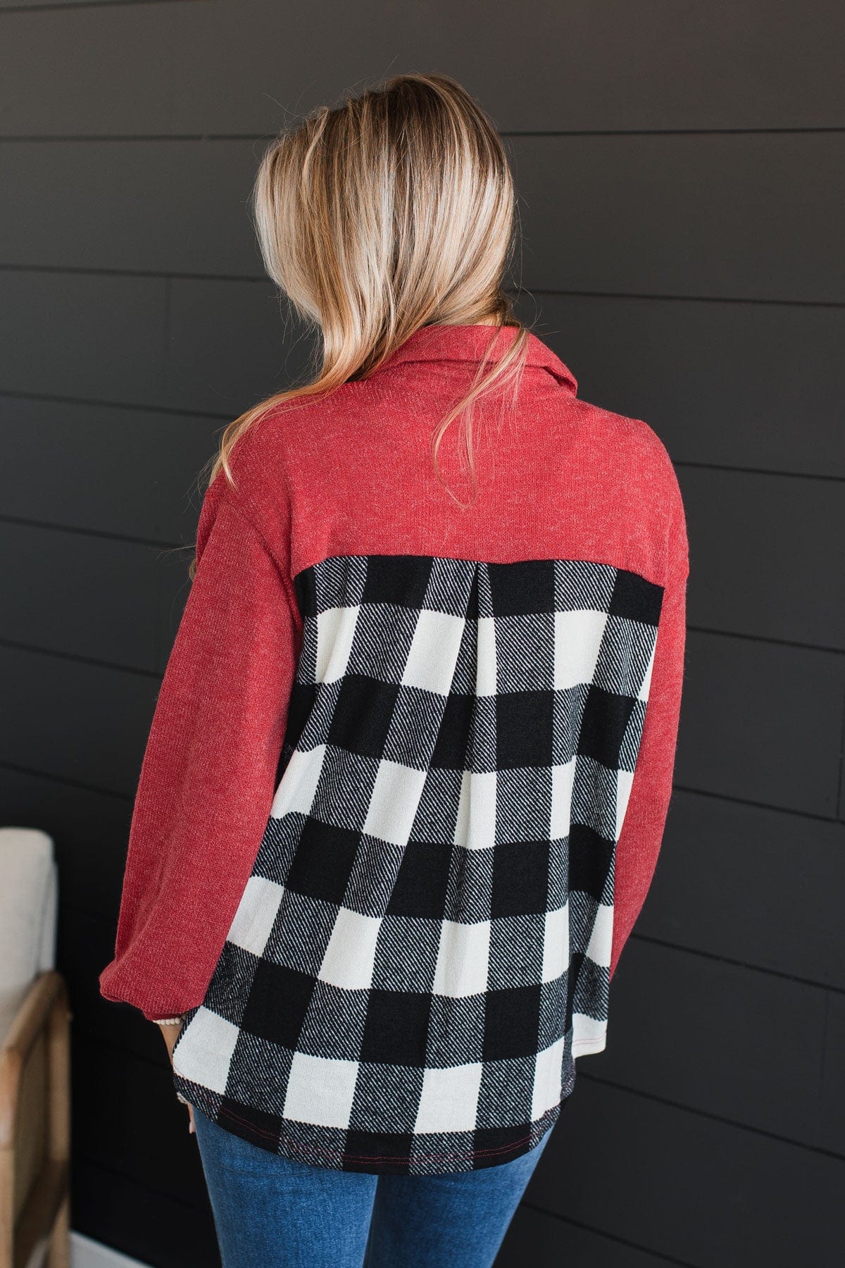 Anything But Average Button Top- Red & White Buffalo Plaid