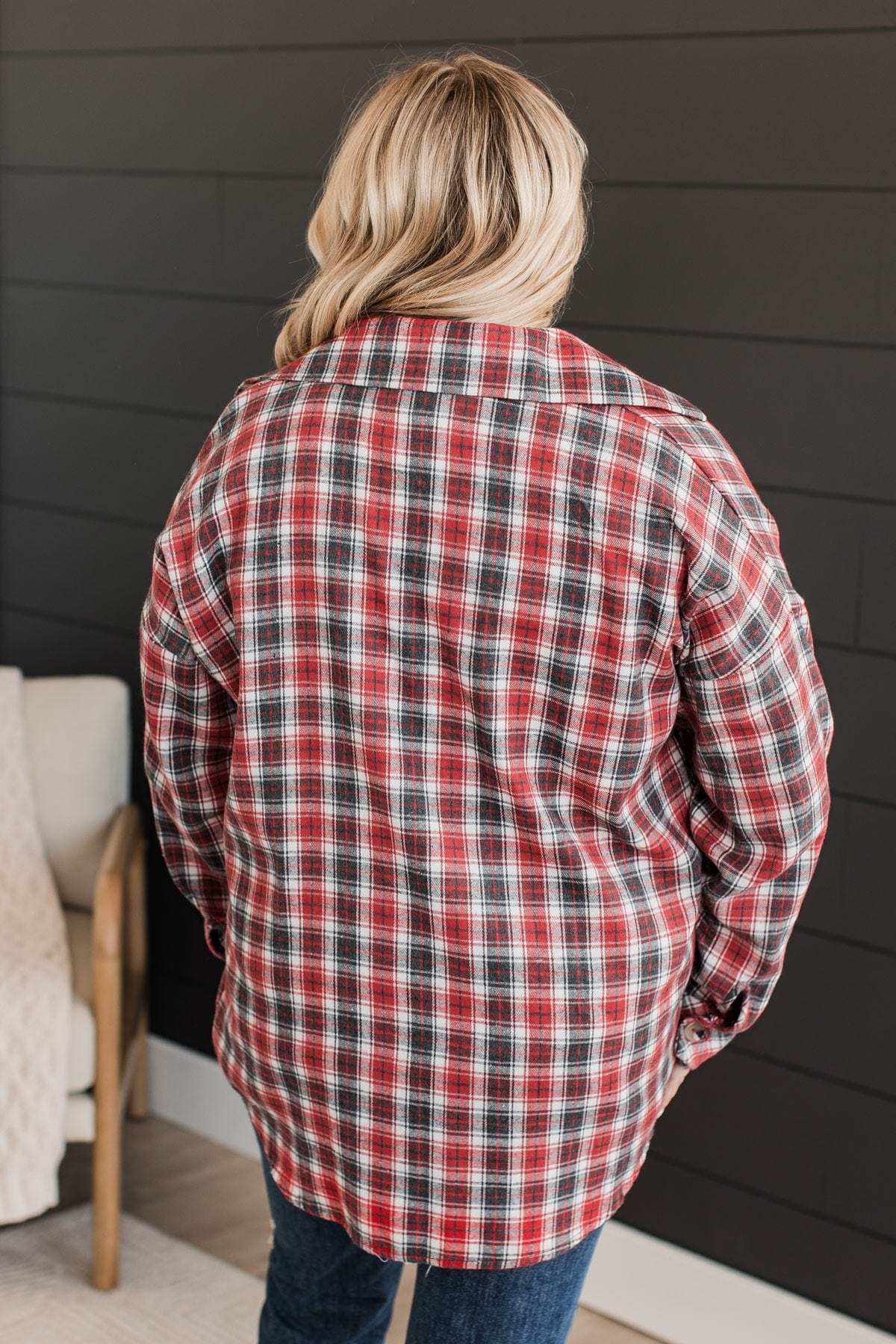 Little Moments Plaid Button Top- Red & Charcoal
