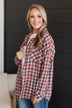 Little Moments Plaid Button Top- Red & Charcoal