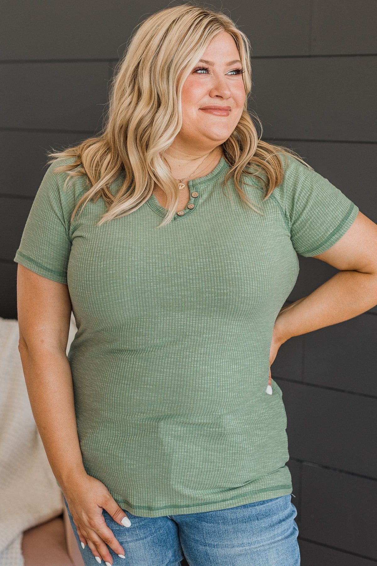 Word Around Town Knit Top- Sage