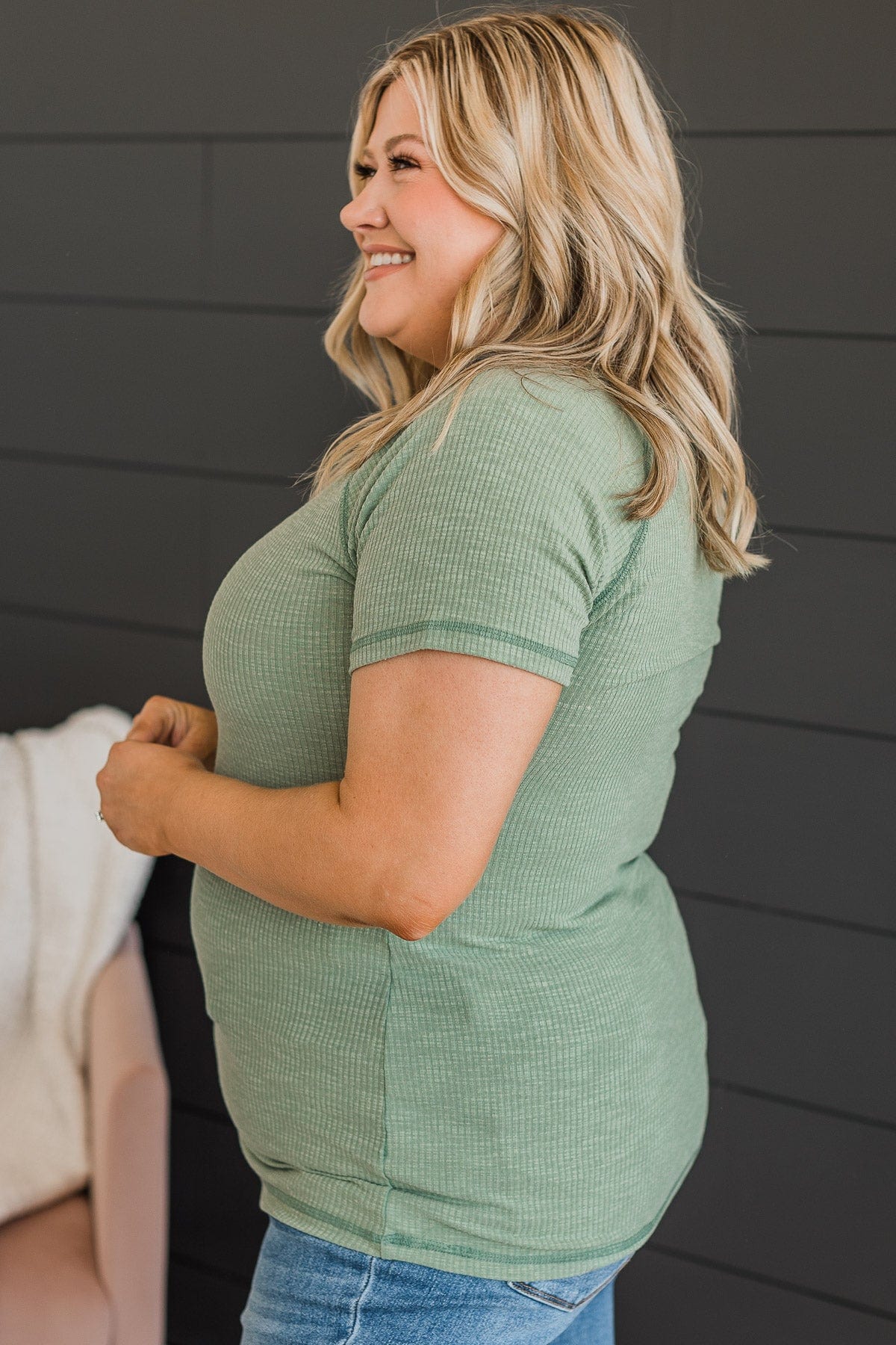 Word Around Town Knit Top- Sage