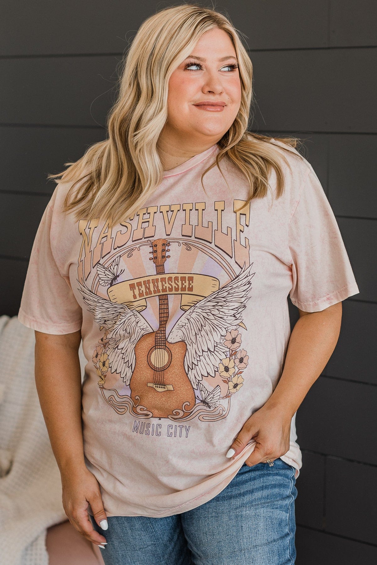 Nashville- Mineral Wash Graphic T-Shirt Dress or Tee - Pink, Large | Hazel and Olive | Boutique Fashion