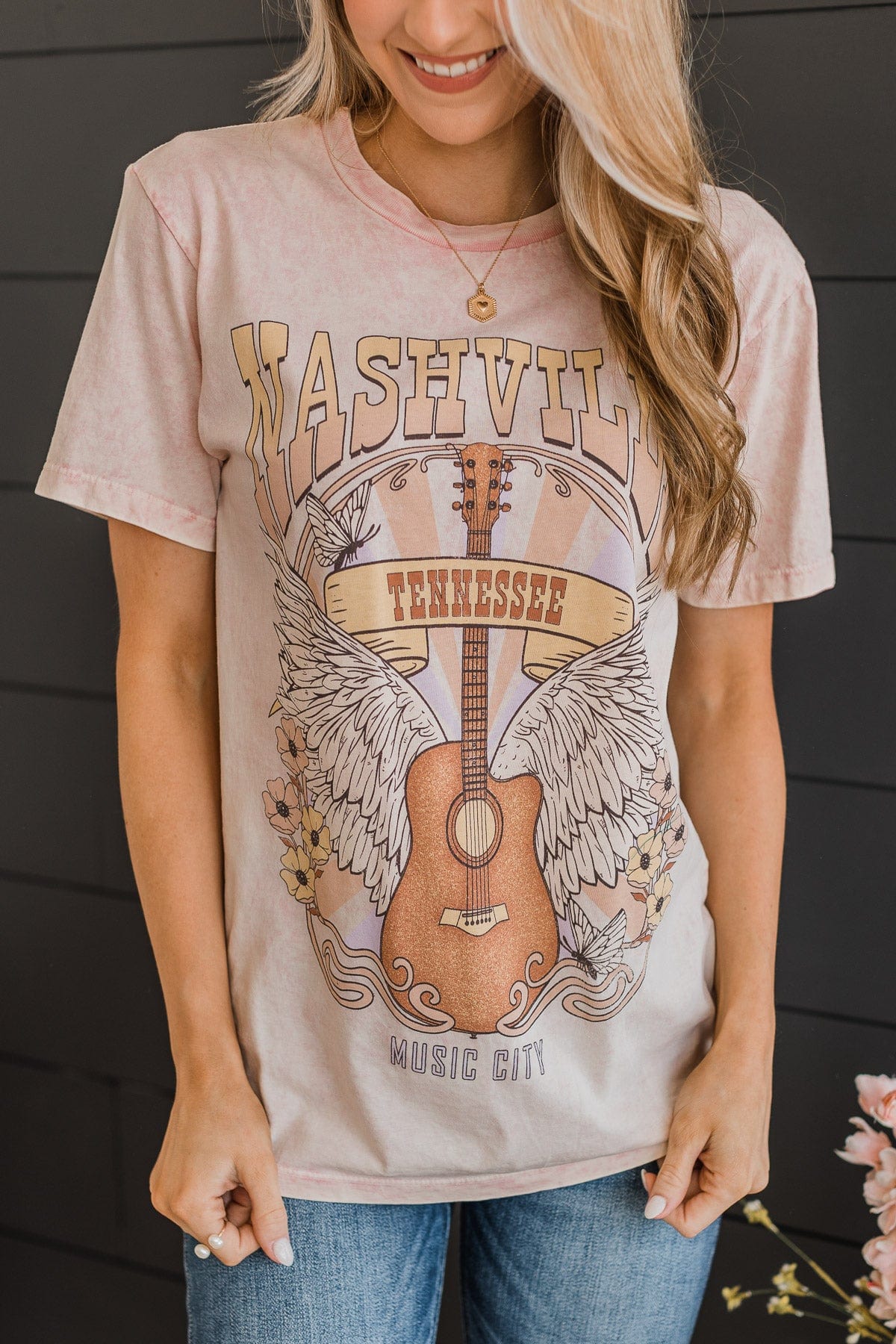 Nights In Nashville Graphic Tee- Light Pink