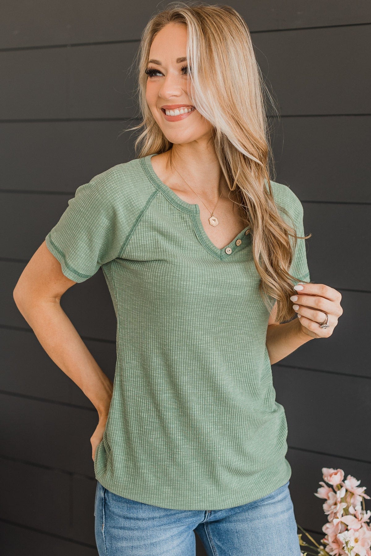 Word Around Town Knit Top- Sage