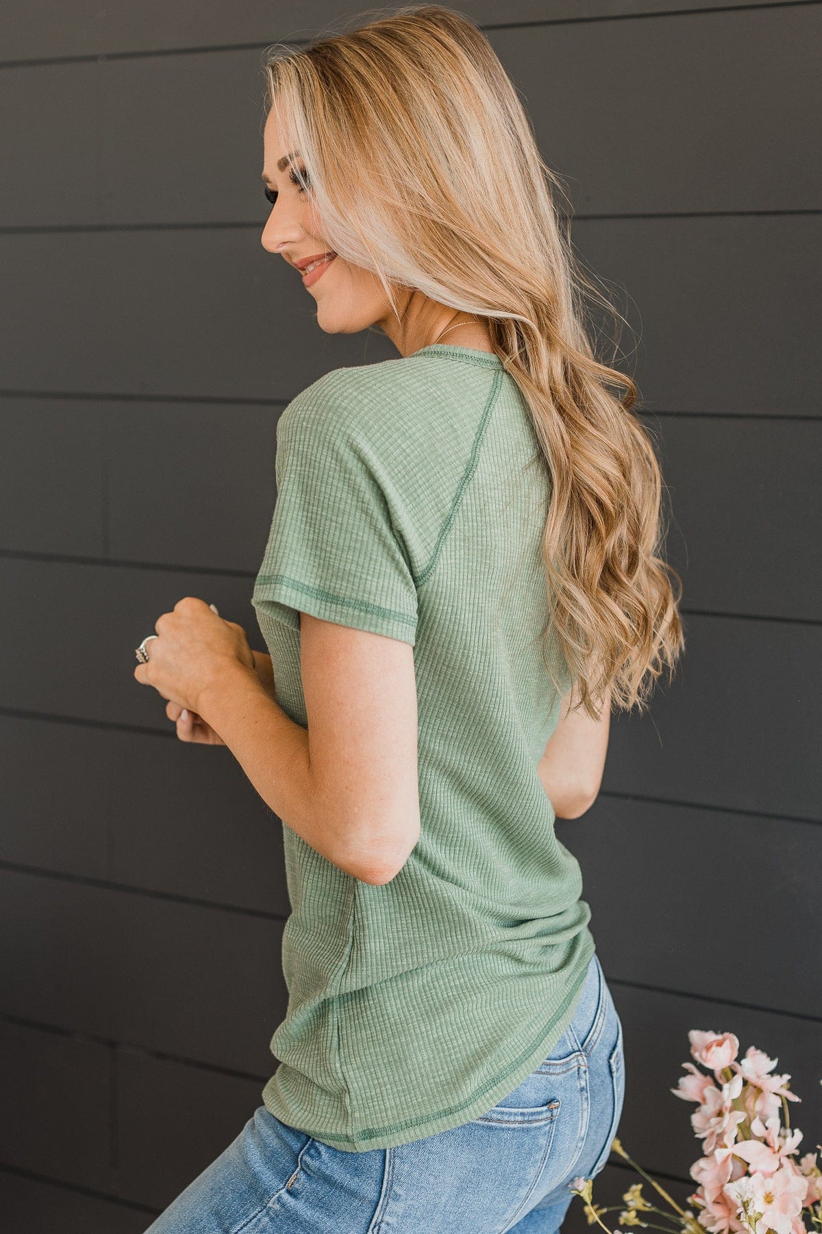 Word Around Town Knit Top- Sage