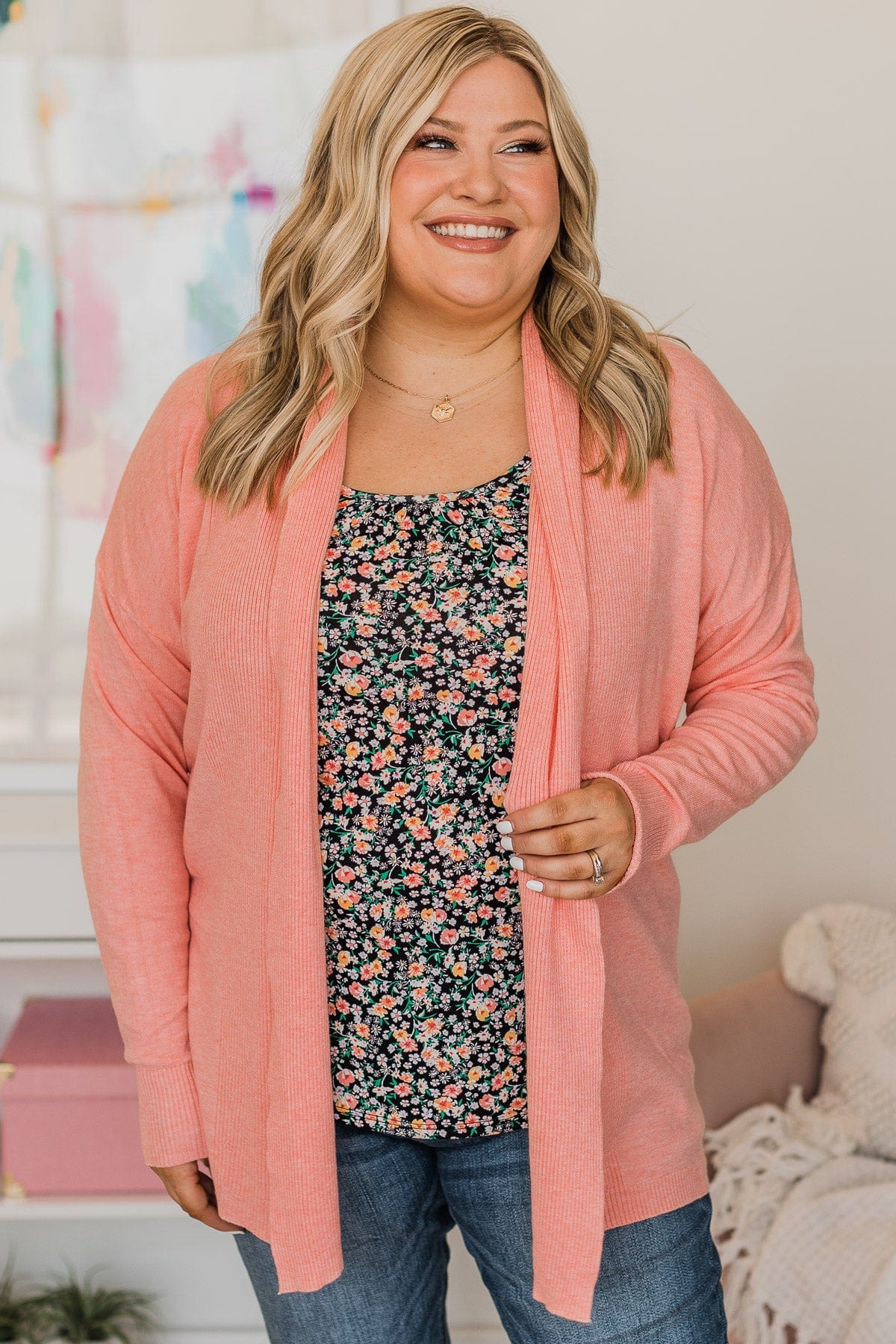 Holding On To Hope Knit Cardigan- Flamingo