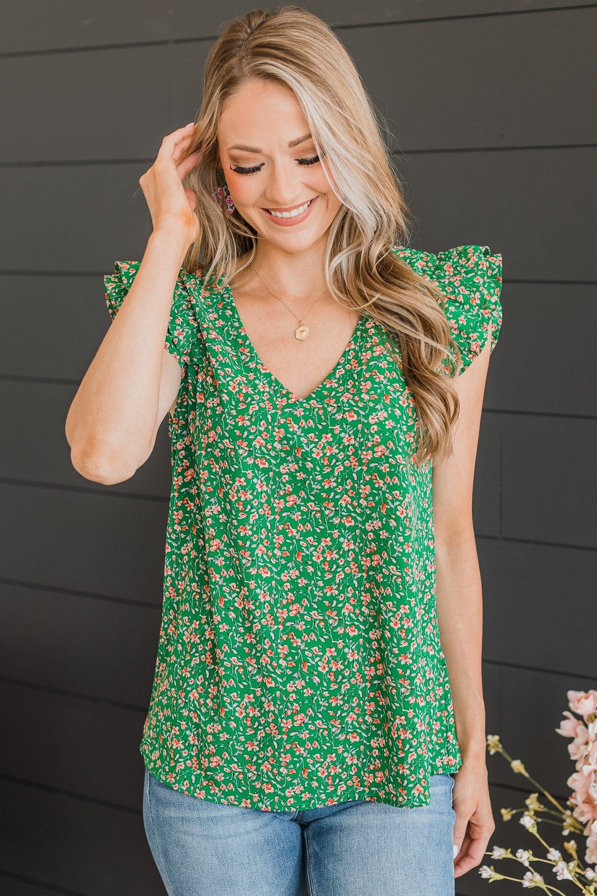 Summer Romance Floral Blouse- Green