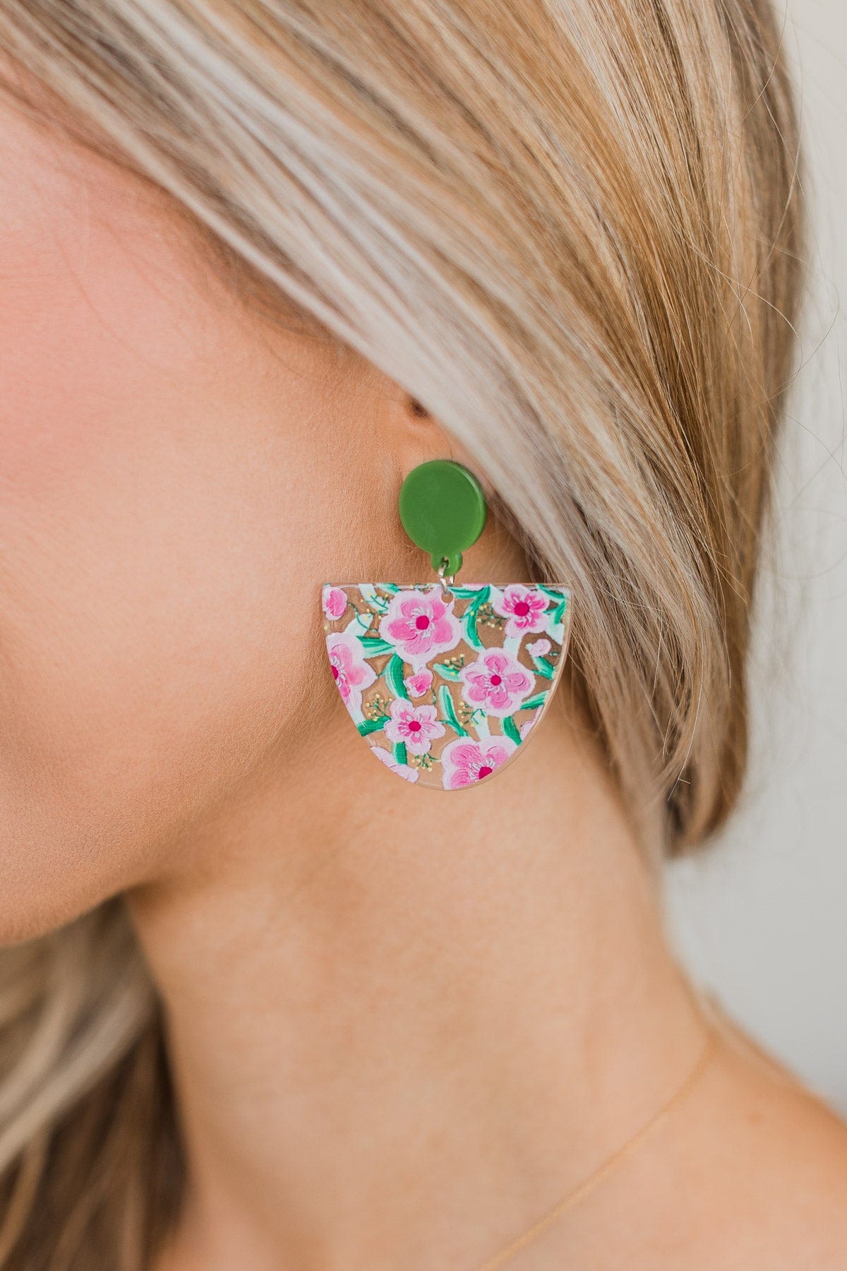 Making Headlines Floral Earrings- Green & Pink