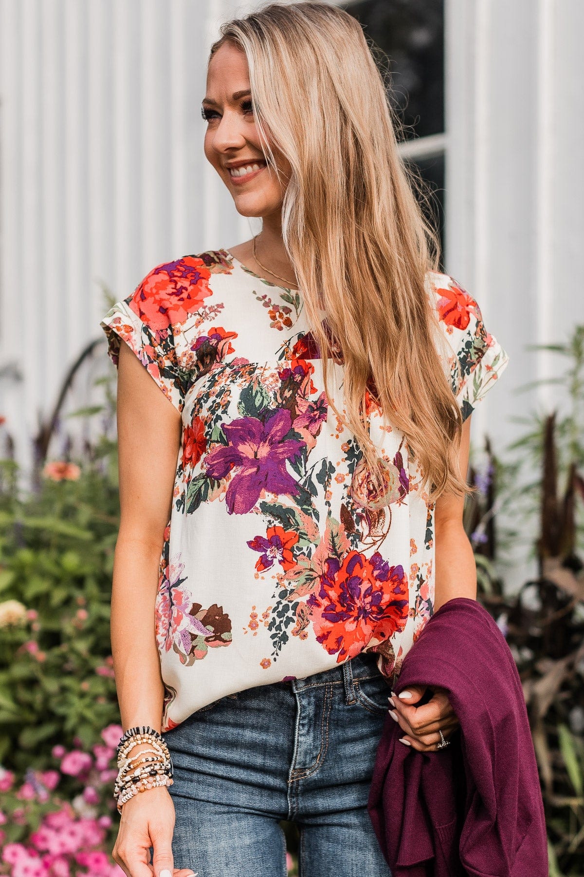 A Good Thing Floral Blouse- Ivory – The Pulse Boutique