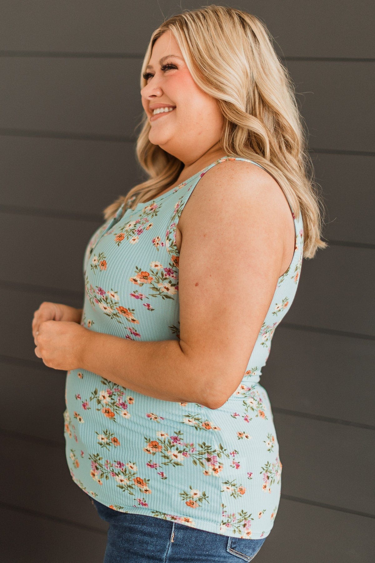 Love Out Loud Floral Tank Top- Aqua