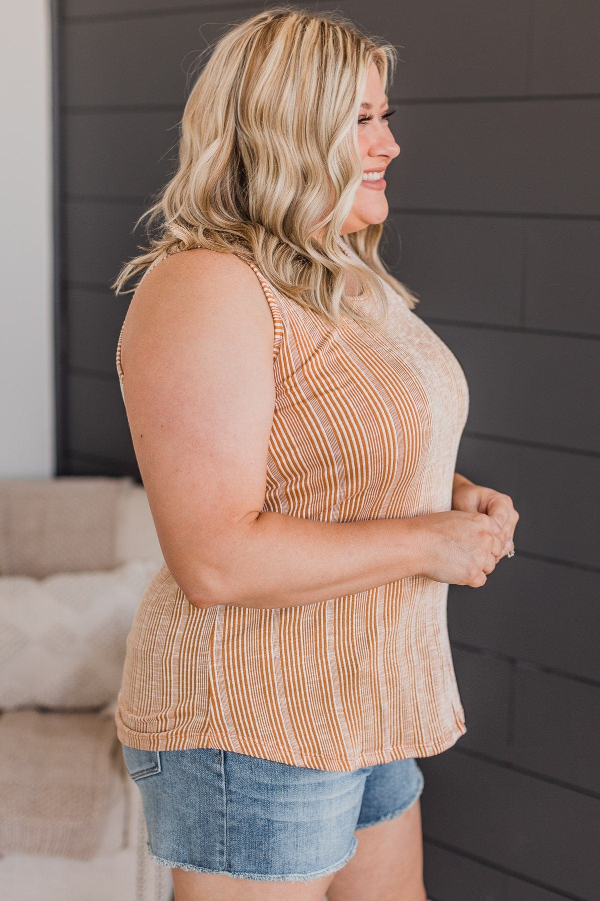 To My Delight Ribbed Knit Tank Top- Camel