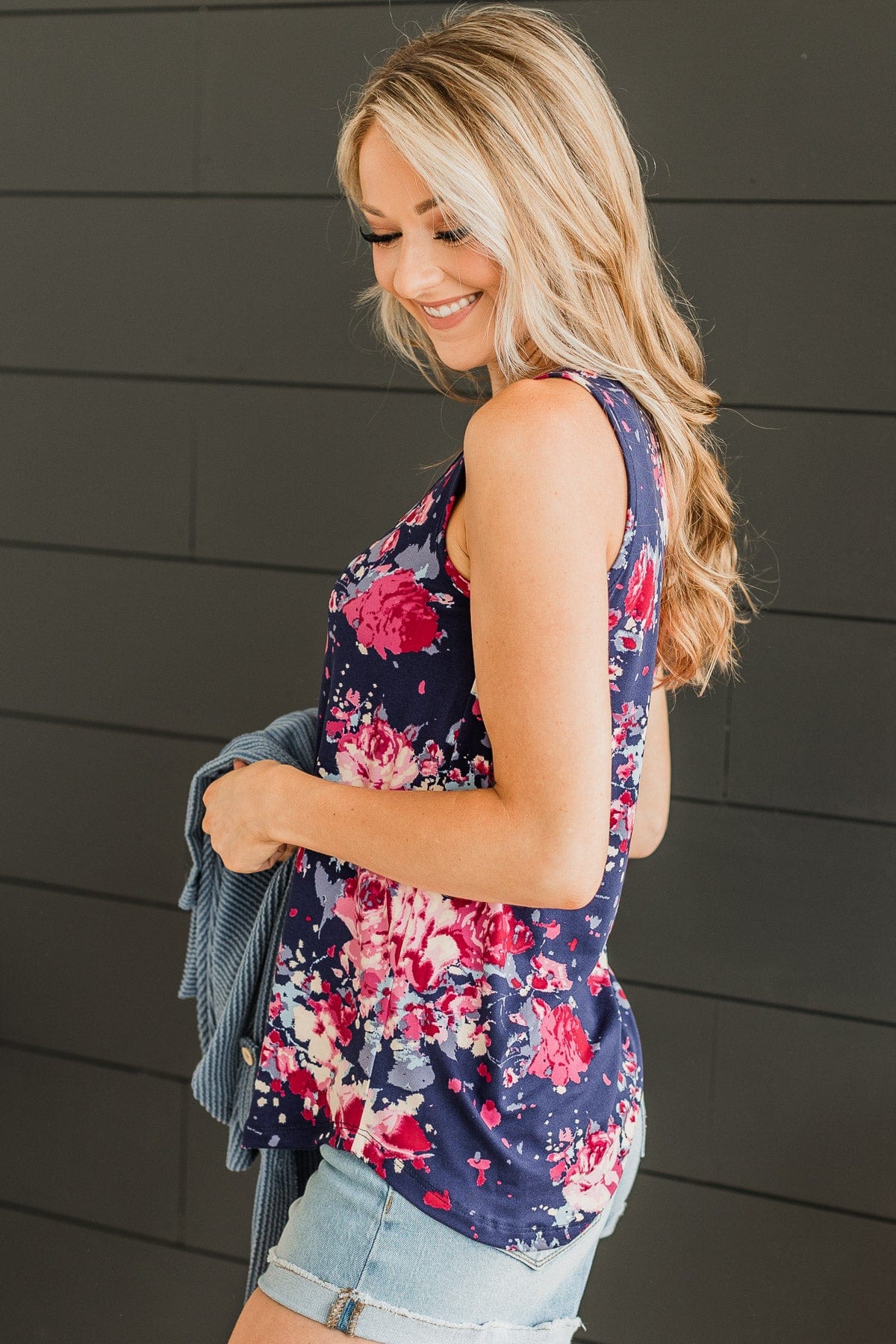 Might Be Magic Floral Tank Top- Navy