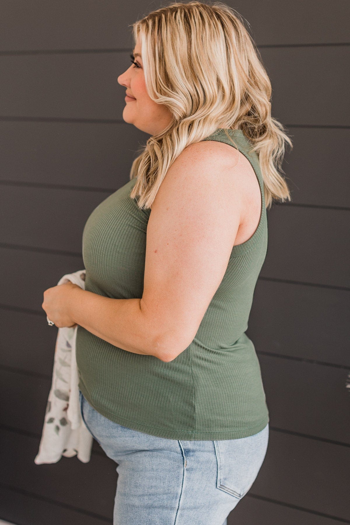 Where To Now Ribbed Knit Tank Top- Olive
