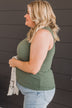 Where To Now Ribbed Knit Tank Top- Olive