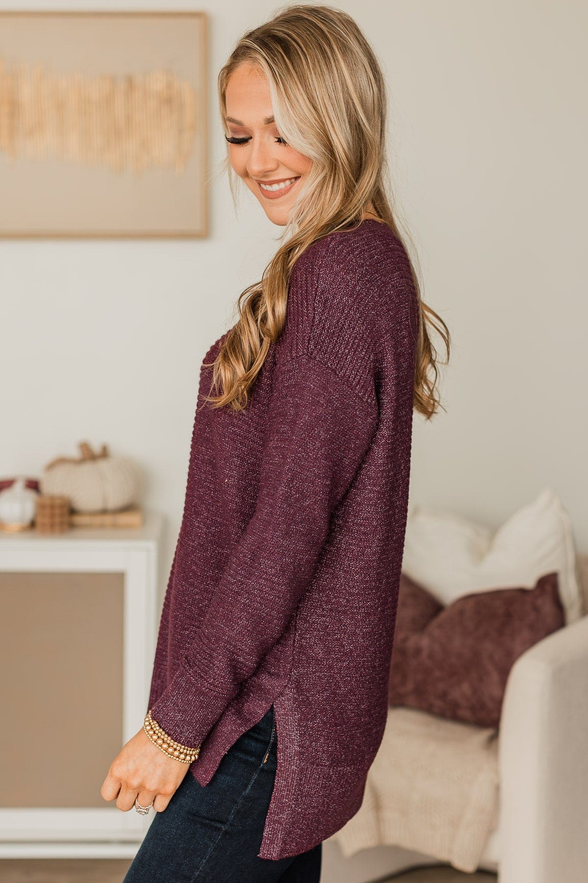 Makes Sense Knit Sweater- Dark Plum
