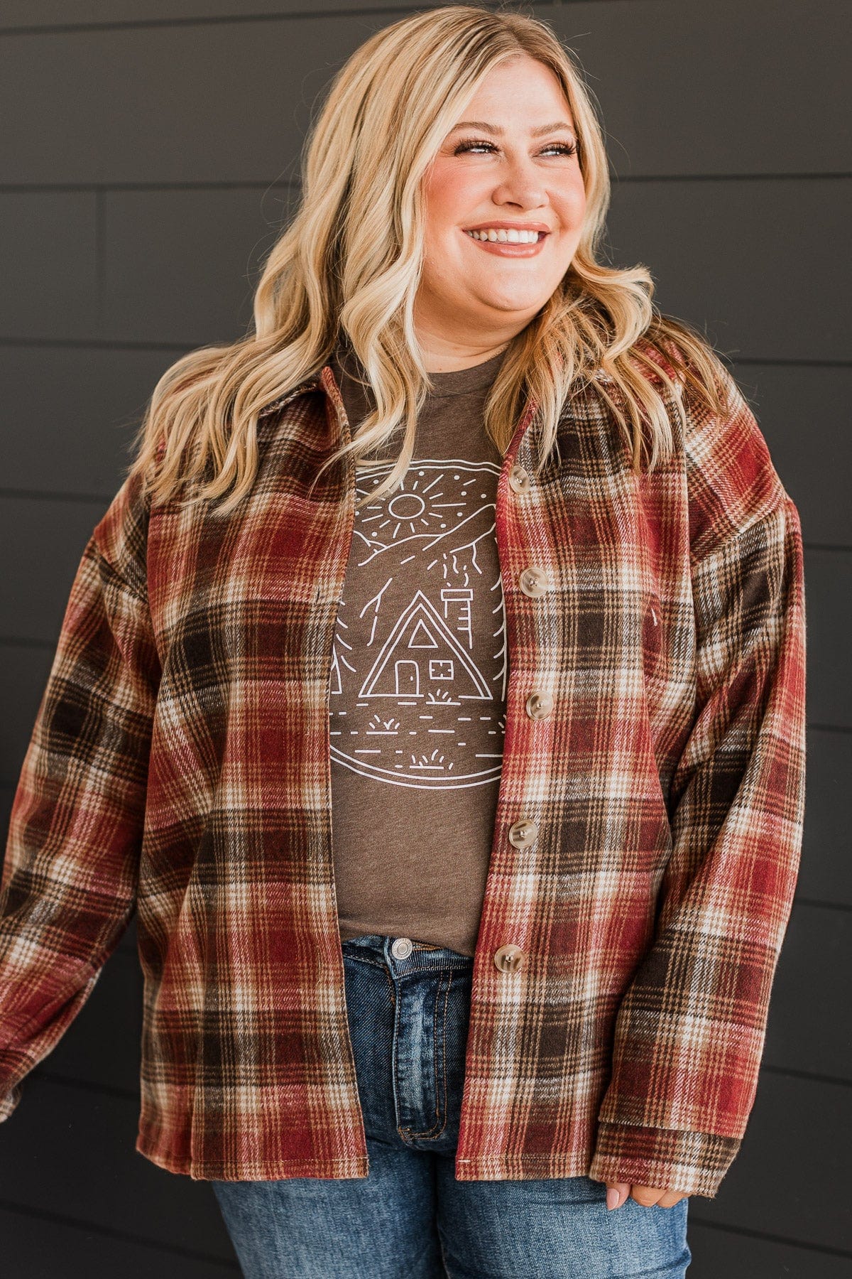 Campfire Nights Plaid Jacket- Red & Brown