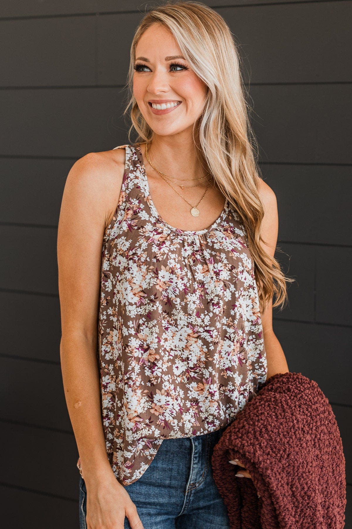 Seeing The Beauty Floral Tank Top- Brown