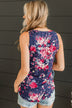 Might Be Magic Floral Tank Top- Navy