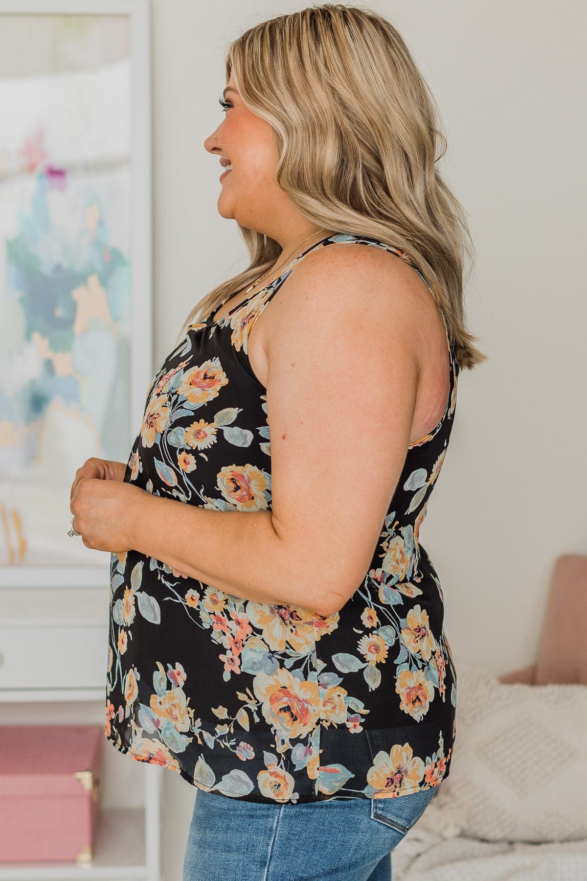 Under Your Spell Floral Tank Top- Black