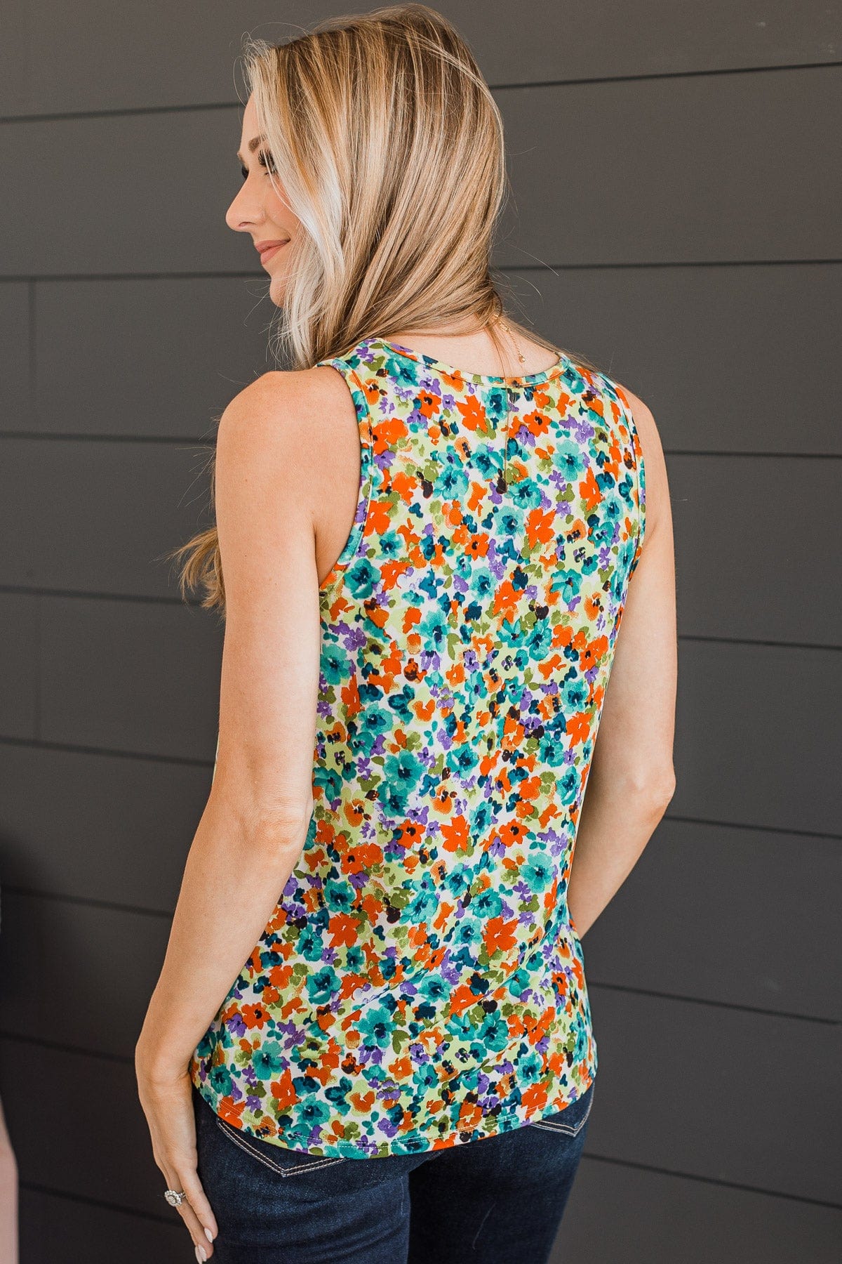 Flourishing Dreams Tank Top- Jade & Orange