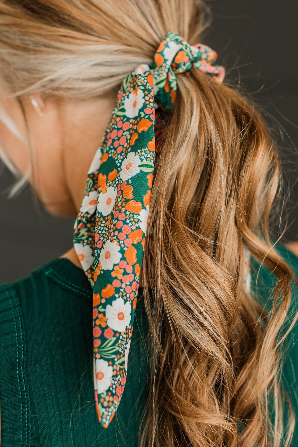 Sweet Adoration Floral Hair Scarf- Dark Green