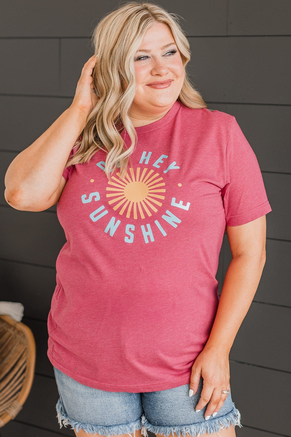"Oh Hey Sunshine" Graphic Tee- Berry