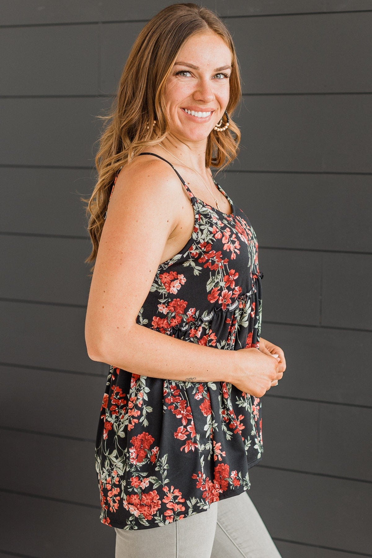 Flirting With Fate Floral Tank Top- Black