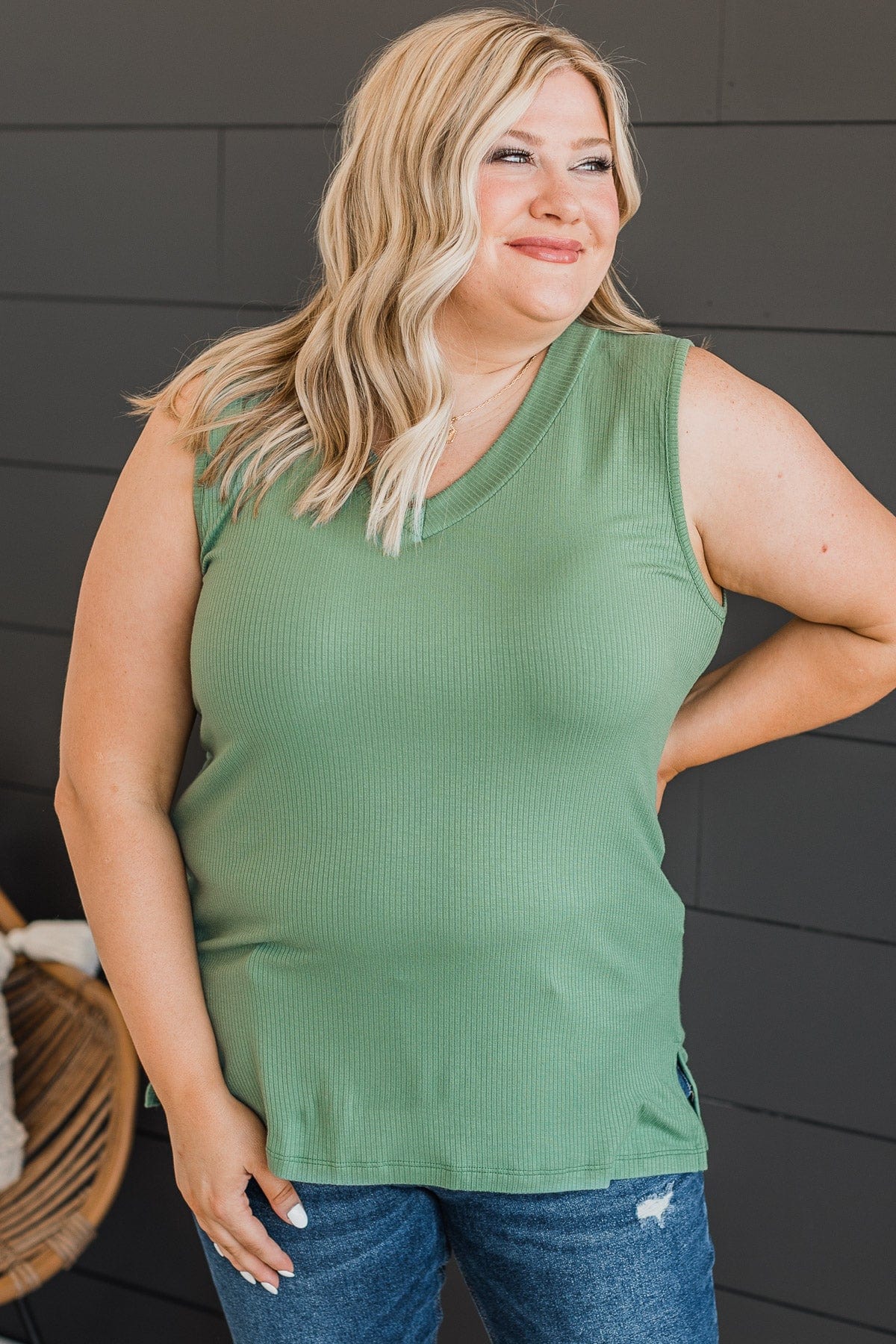 Never Without Your Love Tank Top- Dark Sage