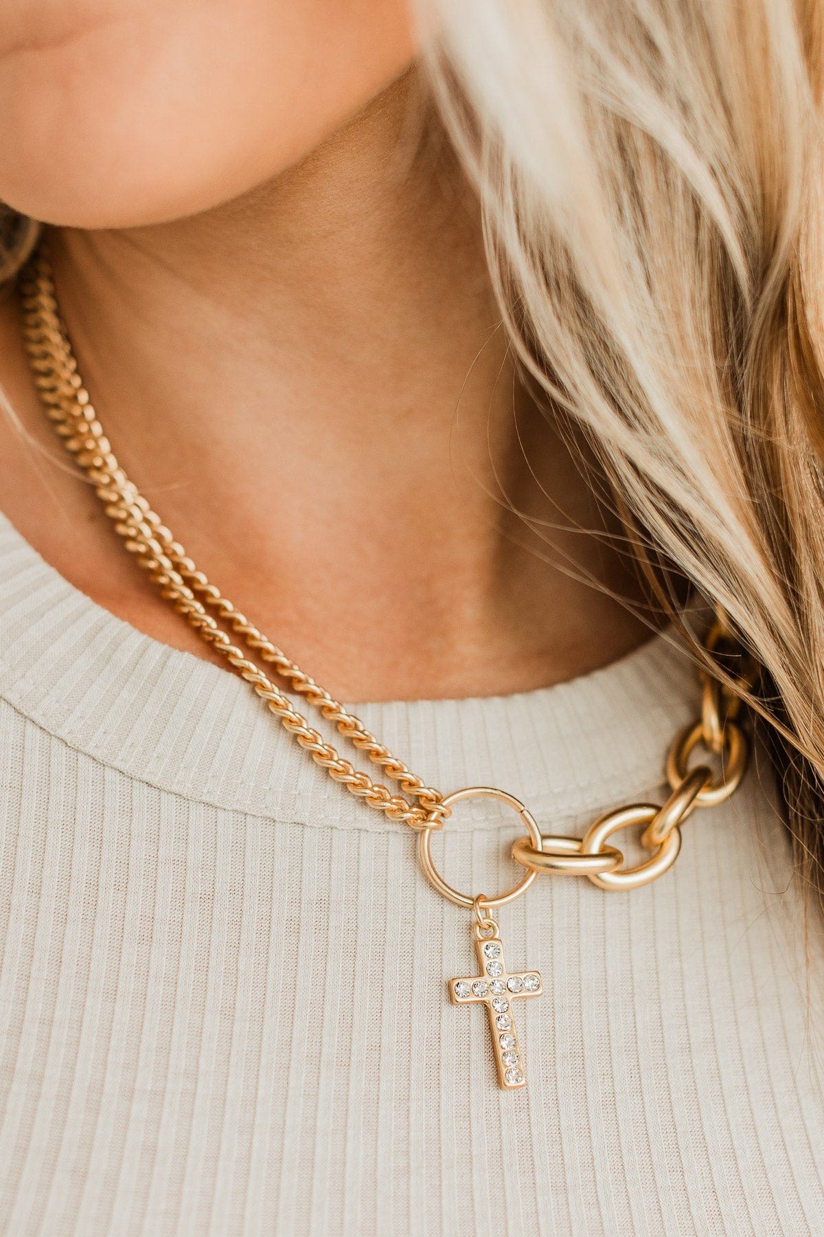 Chasing Charm Cross Necklace- Gold
