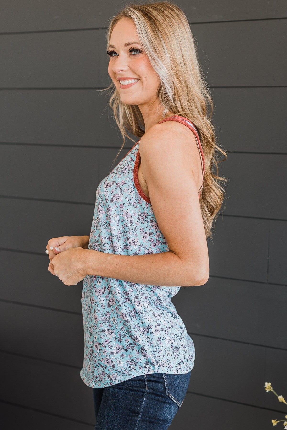 Make It My Own Floral Tank Top- Aqua