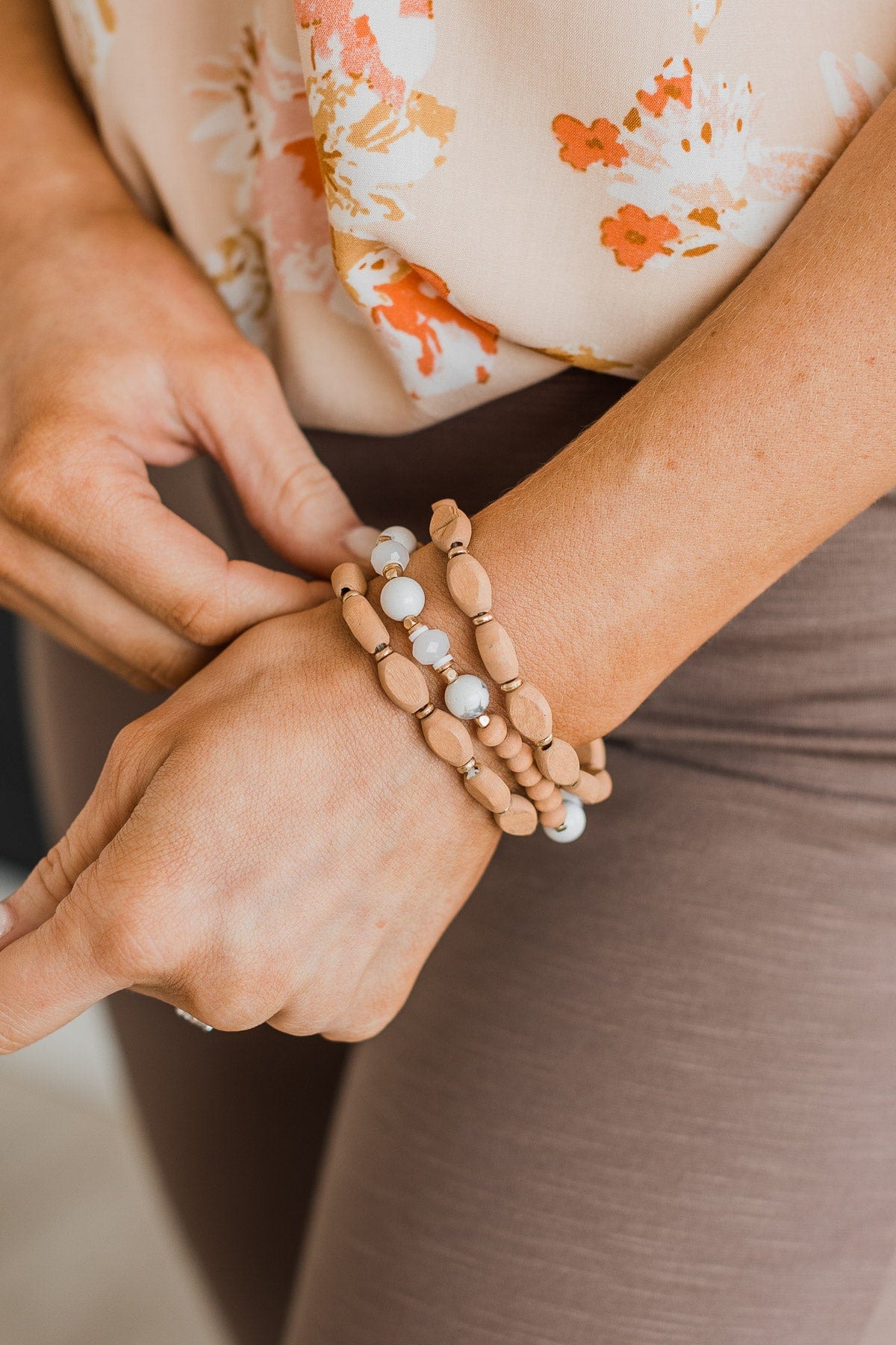 Total Perfection Bracelet Set Brown White Marble