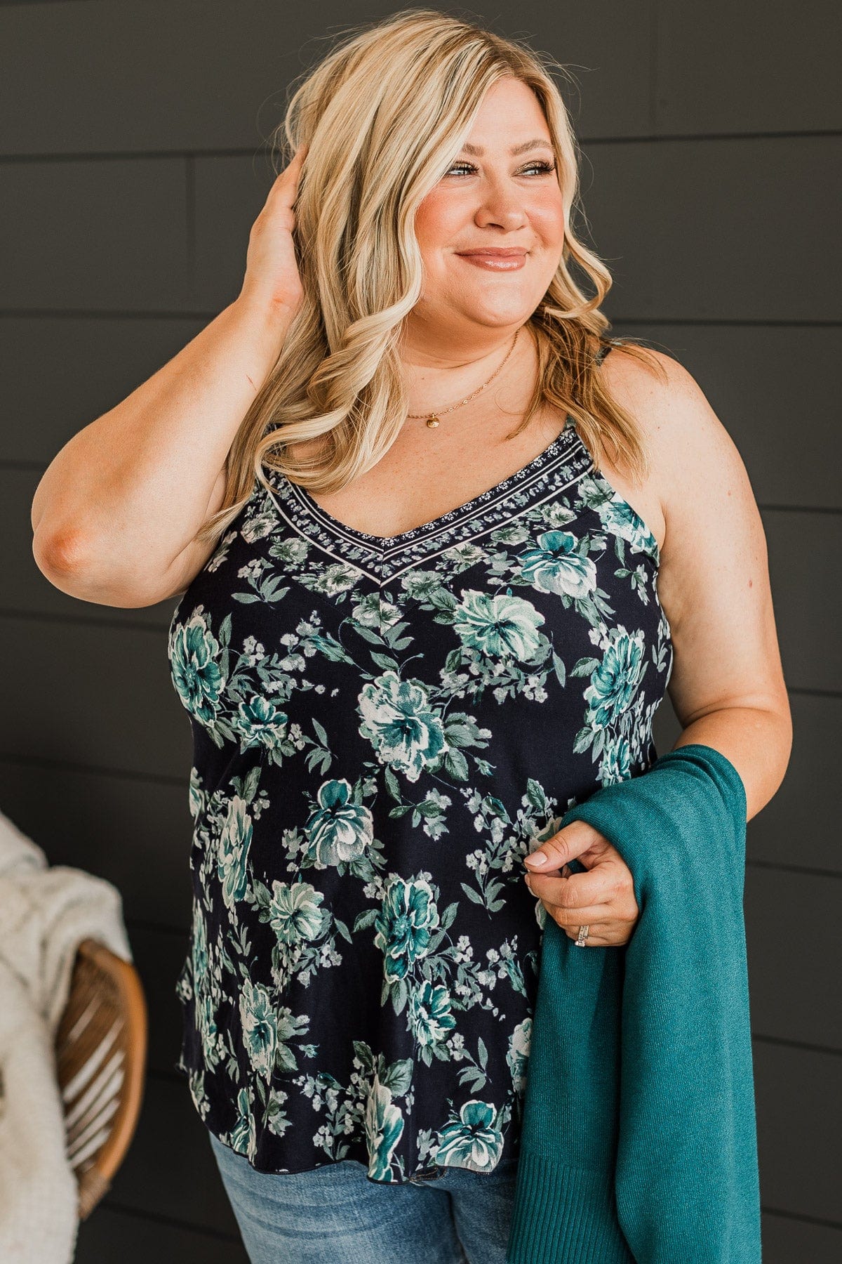Exceptional Style Floral Tank Top- Navy & Teal