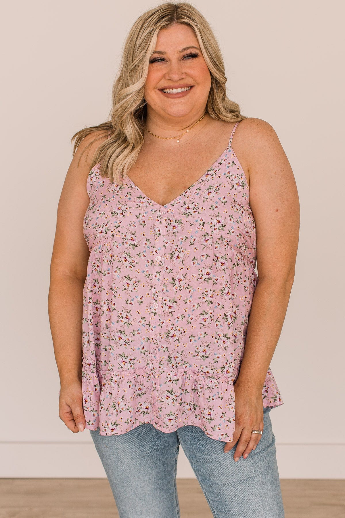 Easily Adored Floral Tank Top- Soft Pink