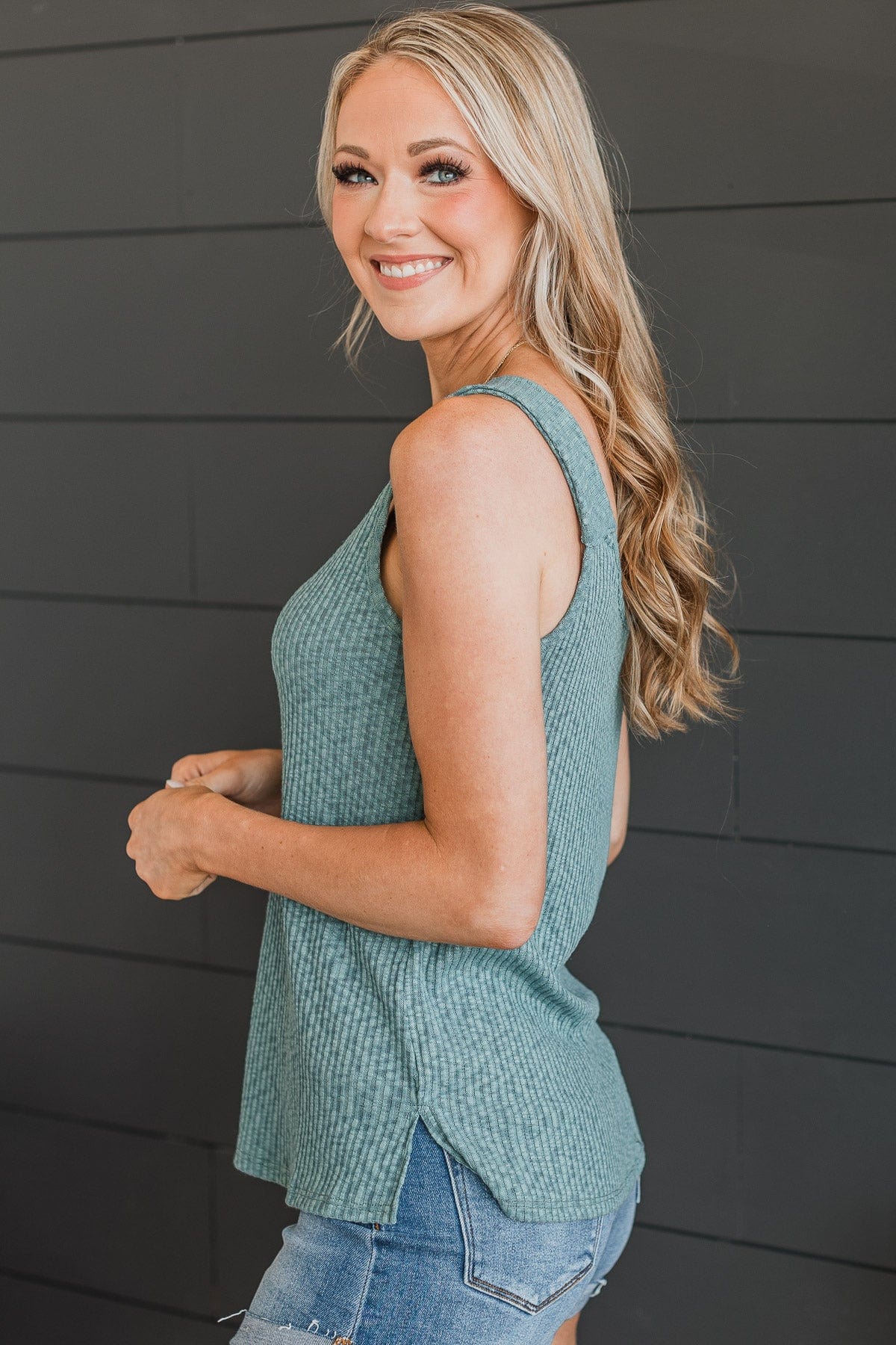 Everyday Crush Knit Tank Top- Dusty Teal
