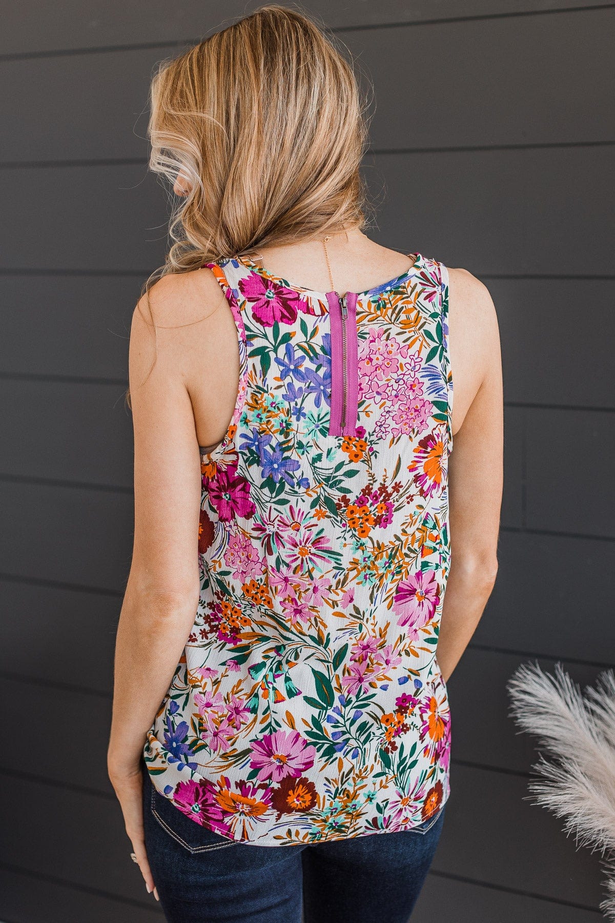 Bloom With Style Floral Tank Top- Cream