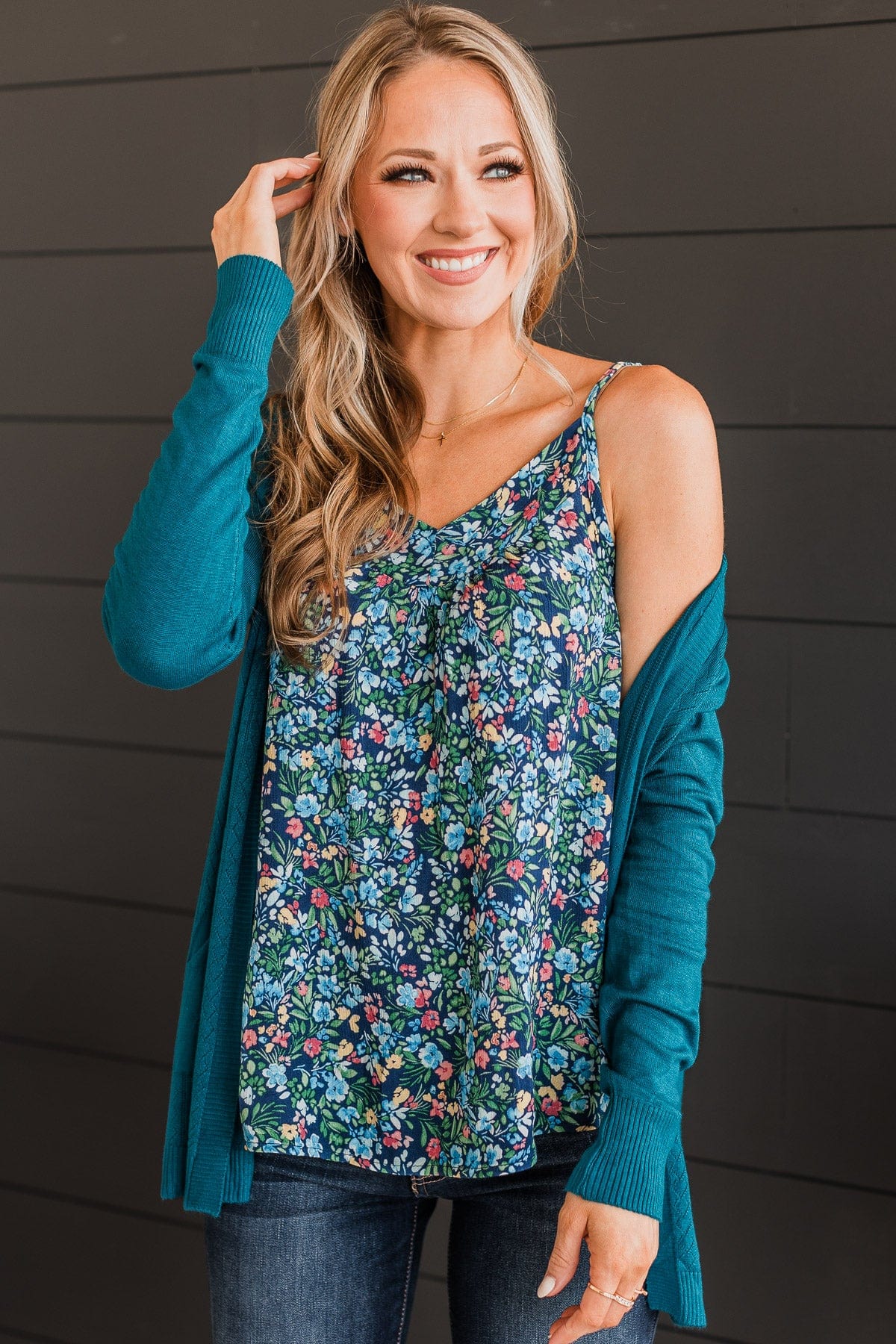 Up For Fun Floral Tank Top- Navy