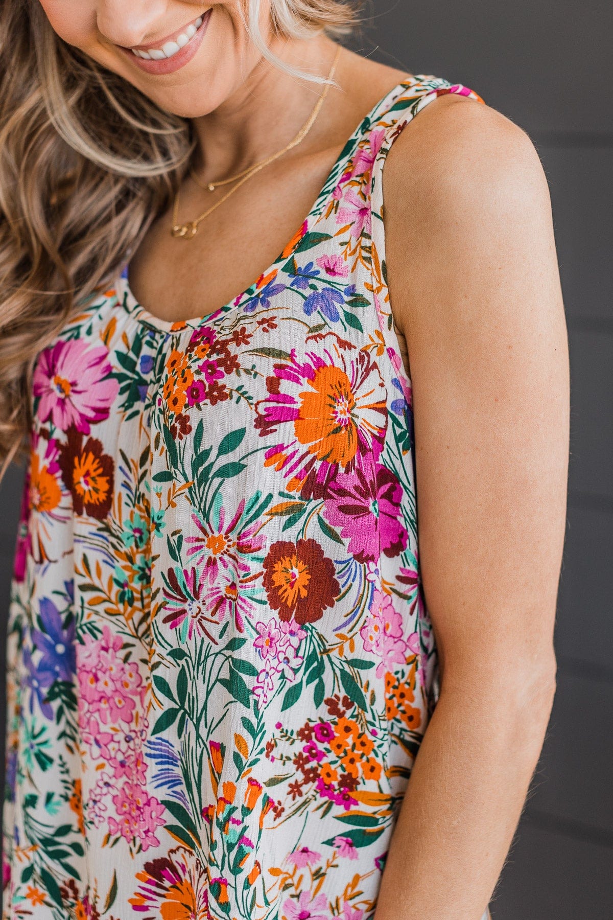 Bloom With Style Floral Tank Top- Cream