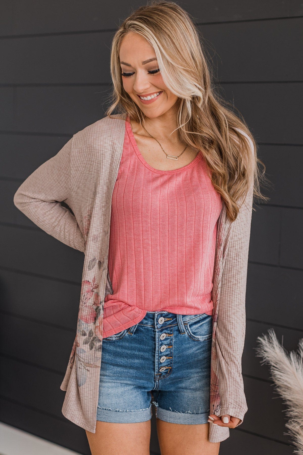 Happiness Guaranteed Floral Knit Cardigan- Light Mocha