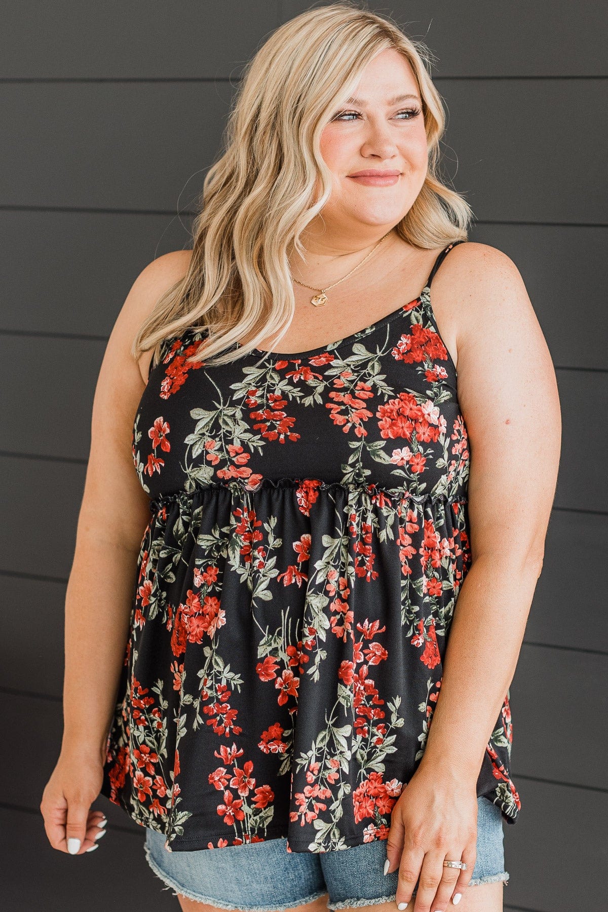 Flirting With Fate Floral Tank Top- Black