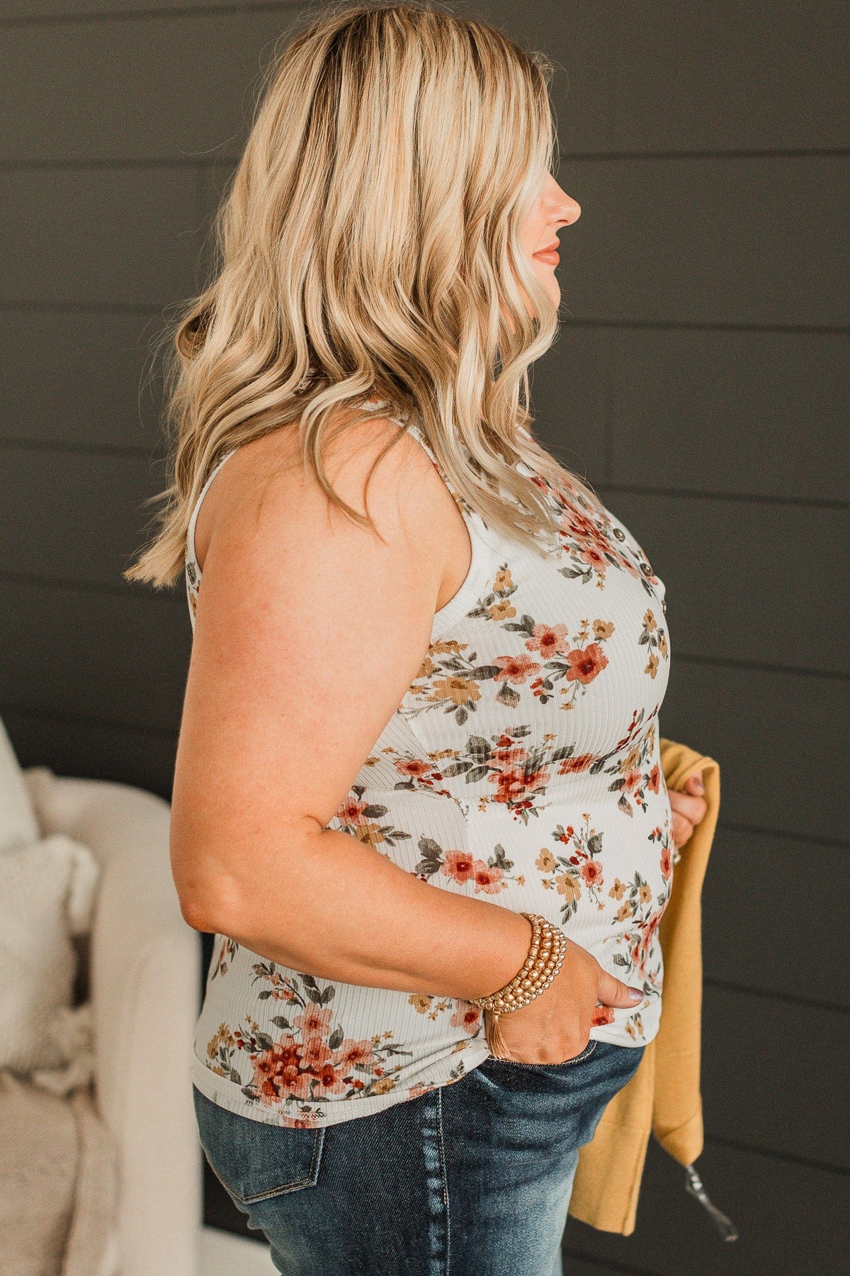 Simply Flourishing Floral Tank Top- Ivory & Marsala