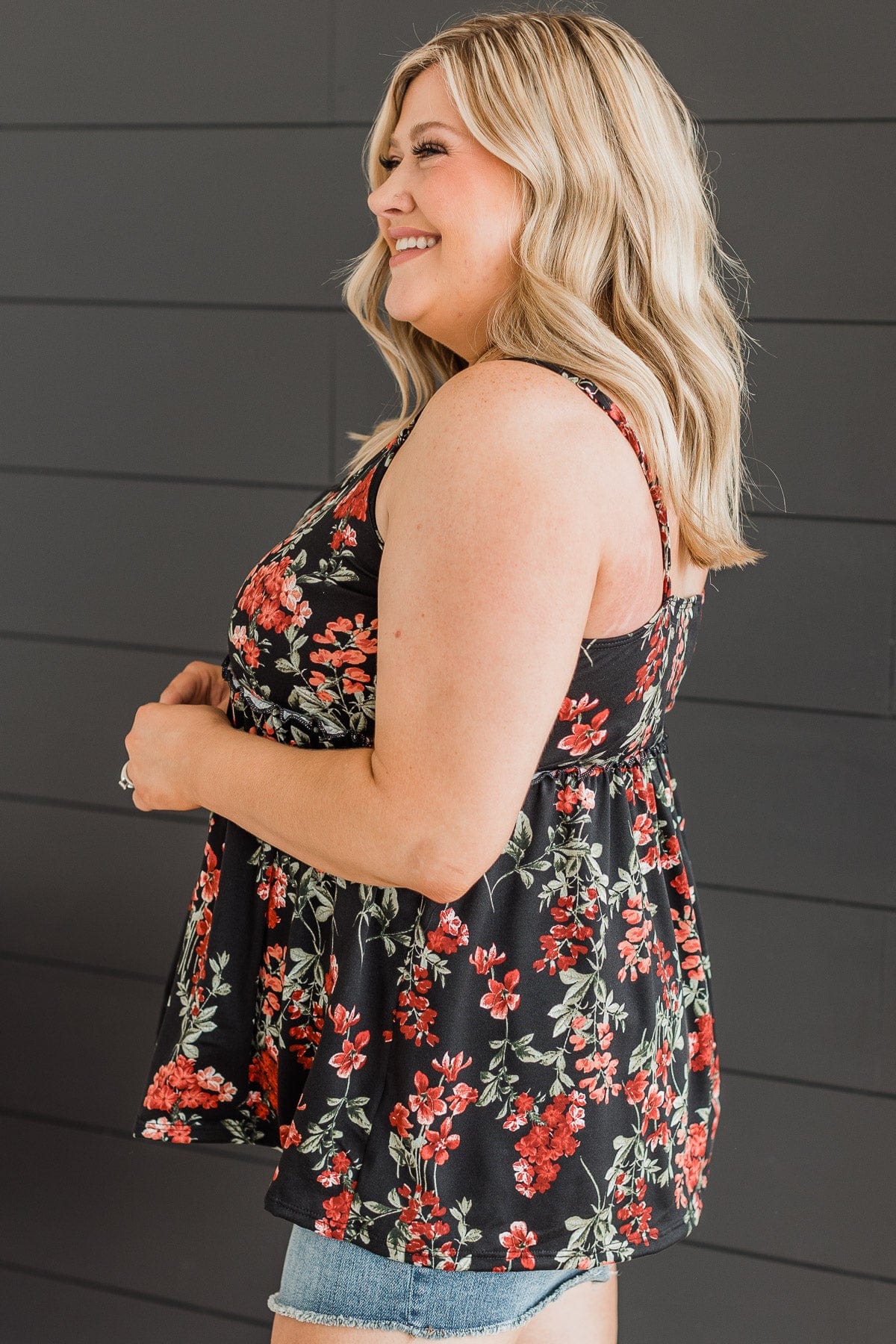 Flirting With Fate Floral Tank Top- Black