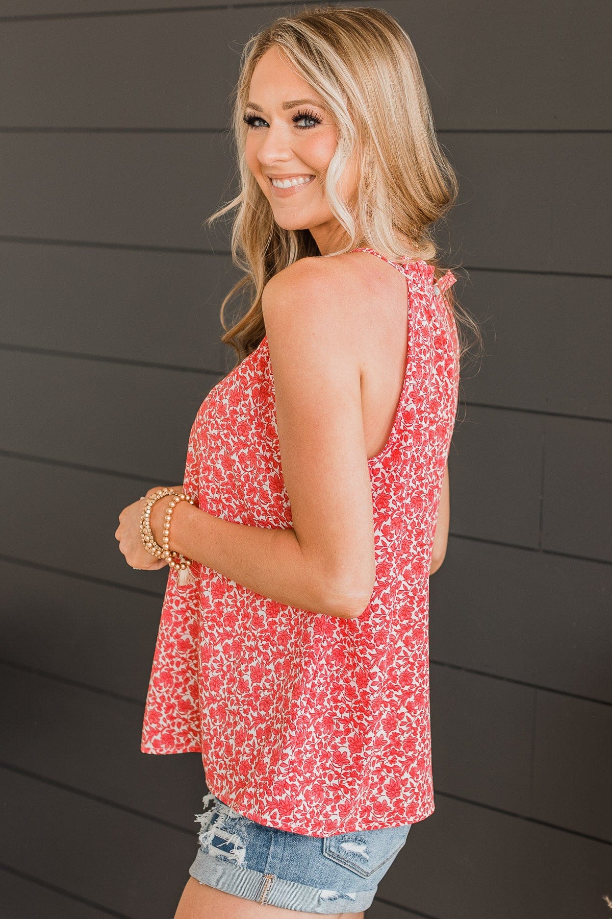 Watch Me Bloom Floral Tank Top- Red