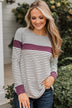 Sweet In Stripes Color Block Top- Ivory & Plum